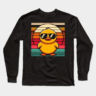 Cool Retro Yellow Duck in Sunglasses 70s 80s 90s Funny Duck Long Sleeve T-Shirt